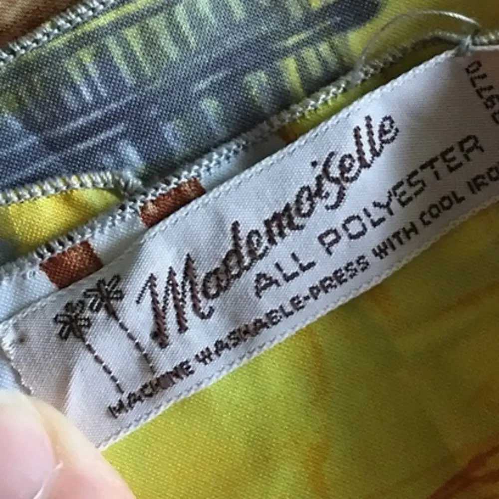 Vintage Mademoiselle brand chic yellow and gray abstract motif scarf